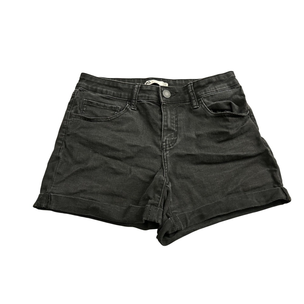 SO Denim Shorts Womens 11/30W Black Excellent Low Rise Mid Short Cuffed Stretch